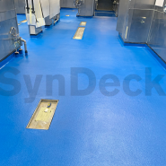 Completed Application of 1st Layer of IMO Epoxy SS5000 Navy Blue over Blue Quartz on an Offshore Oil Rig Galley